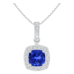 Angara Pendentif en or 14K avec saphir coussin certifié GIA naturel et diamant