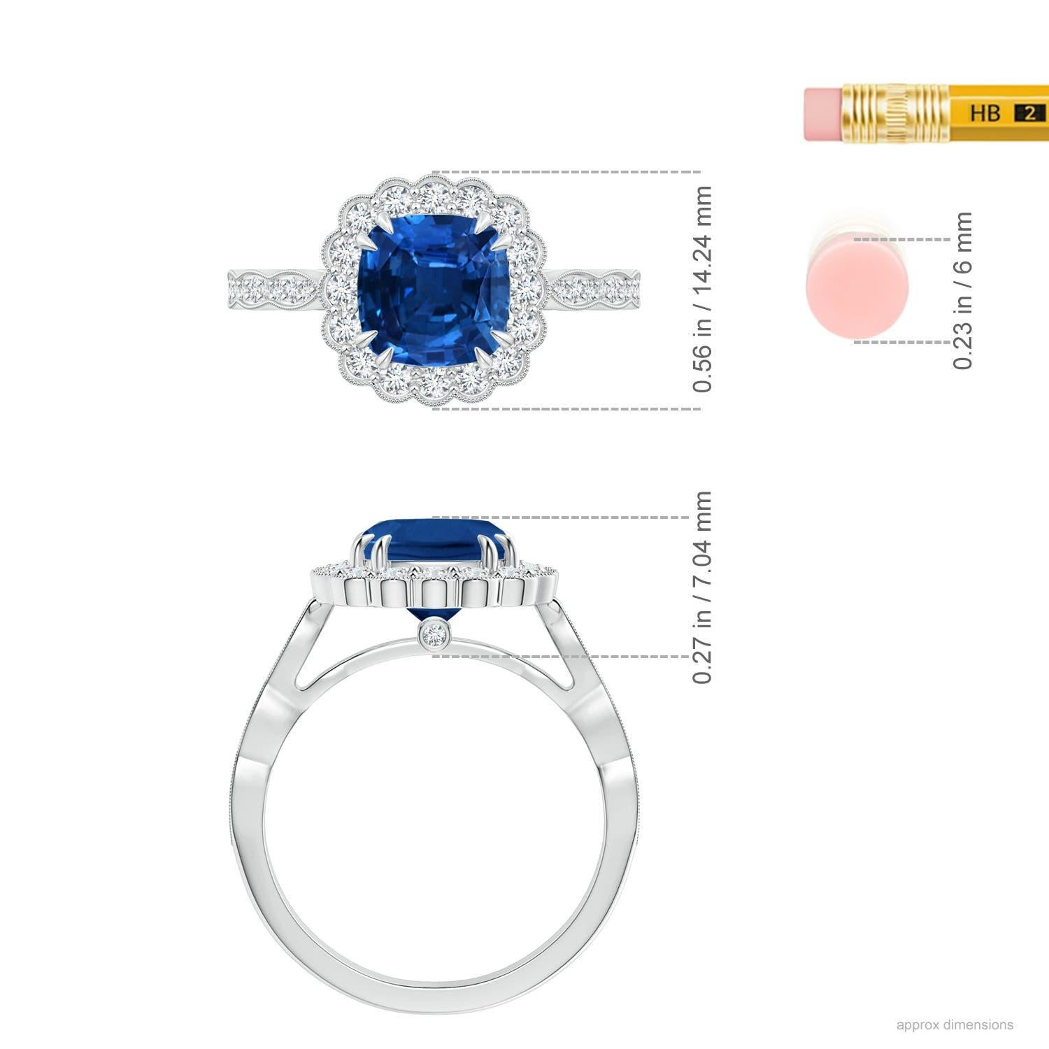 Anello con zaffiro a cuscino certificato GIA Nature di Angara con alone floreale in oro 14K In condizioni Nuovo in vendita a Los Angeles, CA