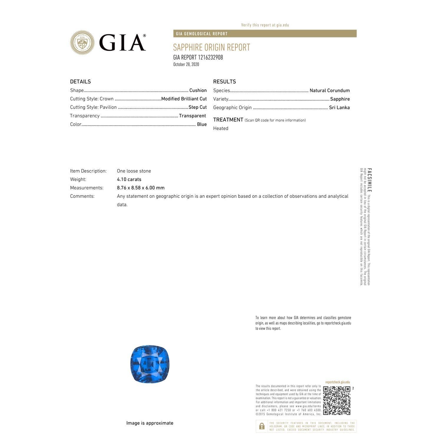 Moderno Anello solitario con zaffiro a cuscino certificato GIA di Angara in oro 14K Donna in vendita