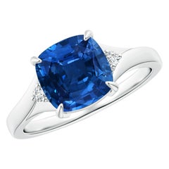Angara Anillo solitario de zafiro en cojín natural certificado por el GIA en oro de 14 quilates para mujer