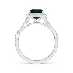 Angara Natural GIA Certified Cushion Teal Sapphire Halo Ring in 14K Solid Gold