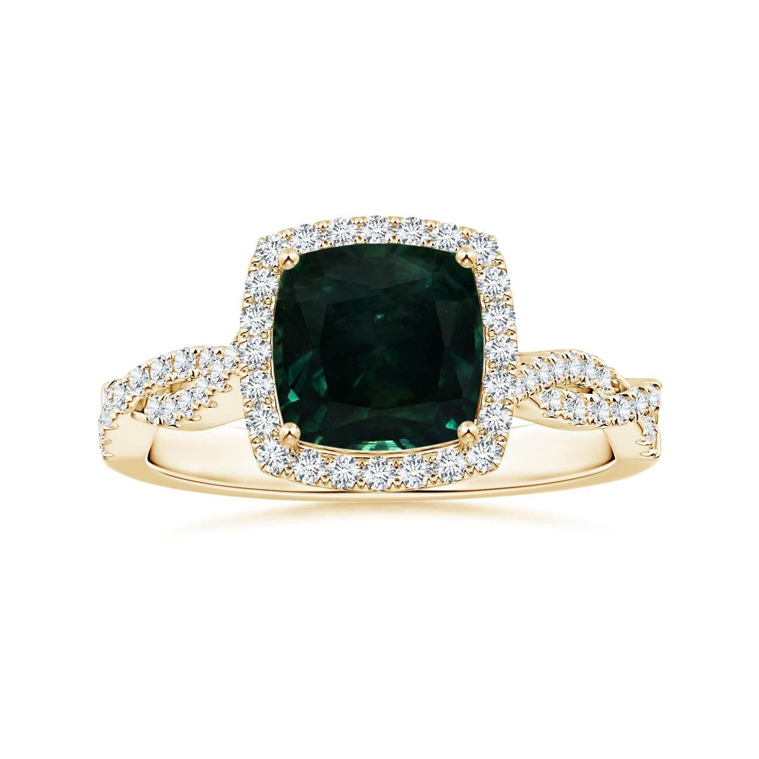 Anello con zaffiro naturale aureolato di Angara certificato GIA in oro massiccio 14 carati in vendita 2