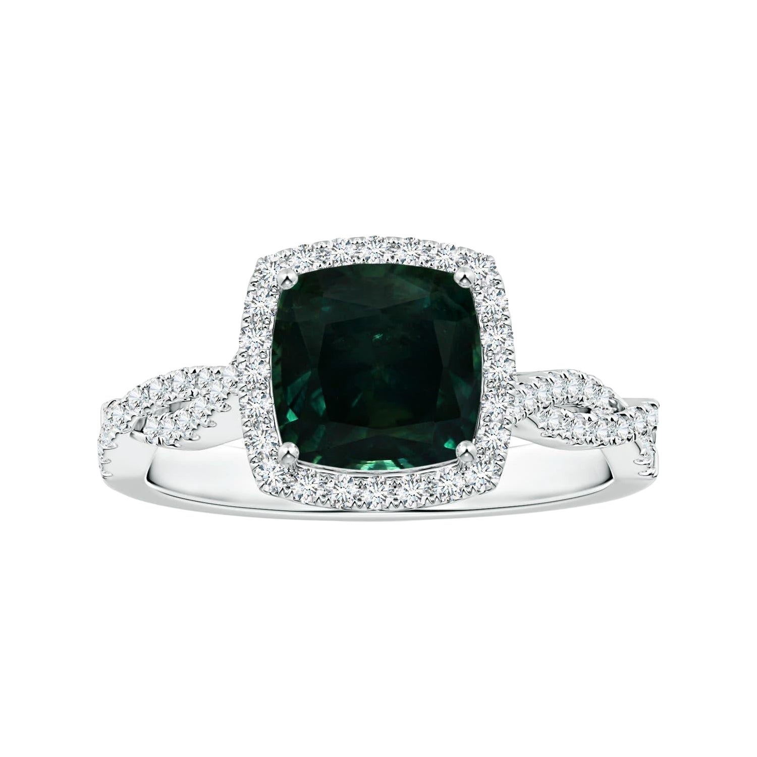 Anello con zaffiro naturale aureolato di Angara certificato GIA in oro massiccio 14 carati