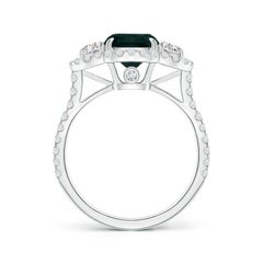 Angara Natural GIA Certified Cushion Teal Sapphire Ring with Diamond in 14K Gold