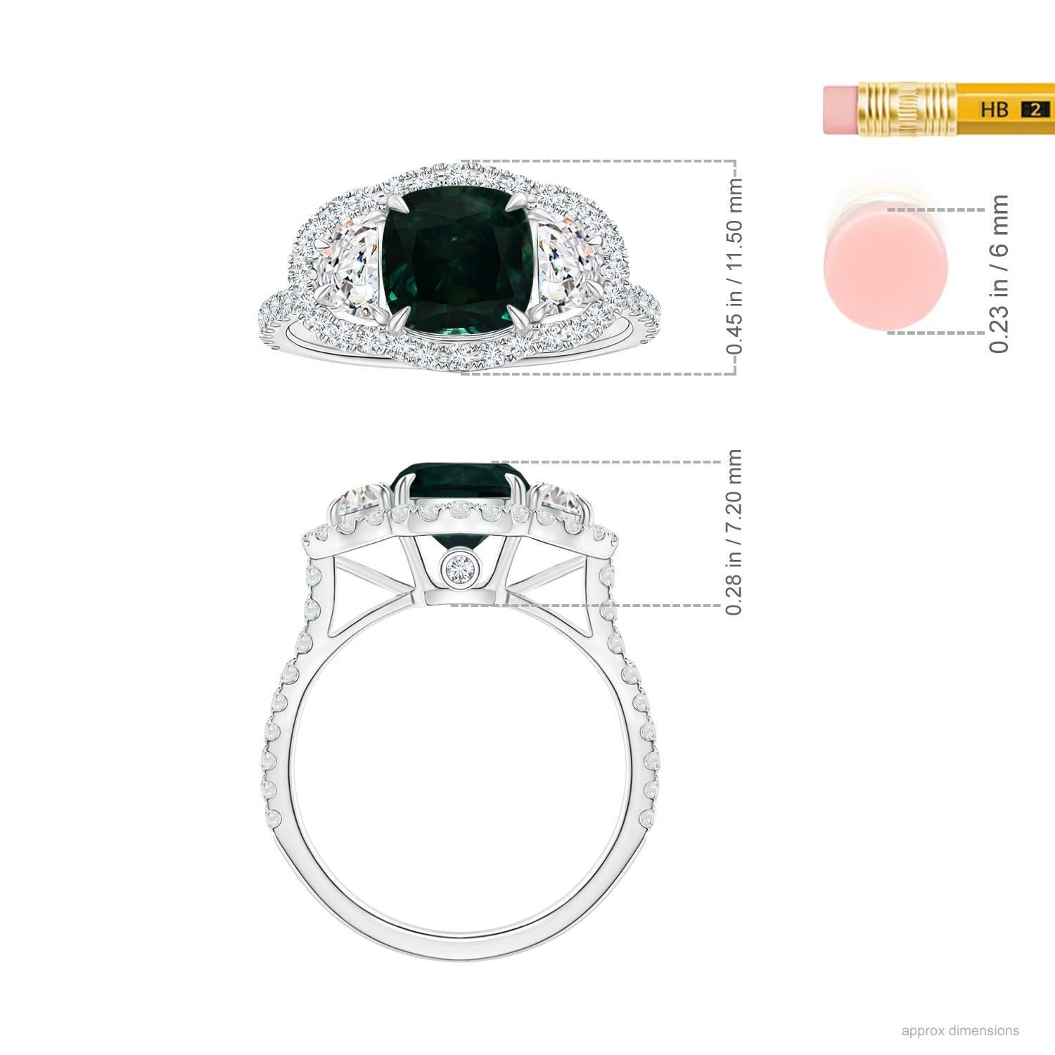 Taille coussin Angara Bague saphir sarcelle coussin certifié GIA avec diamant en or 14K en vente
