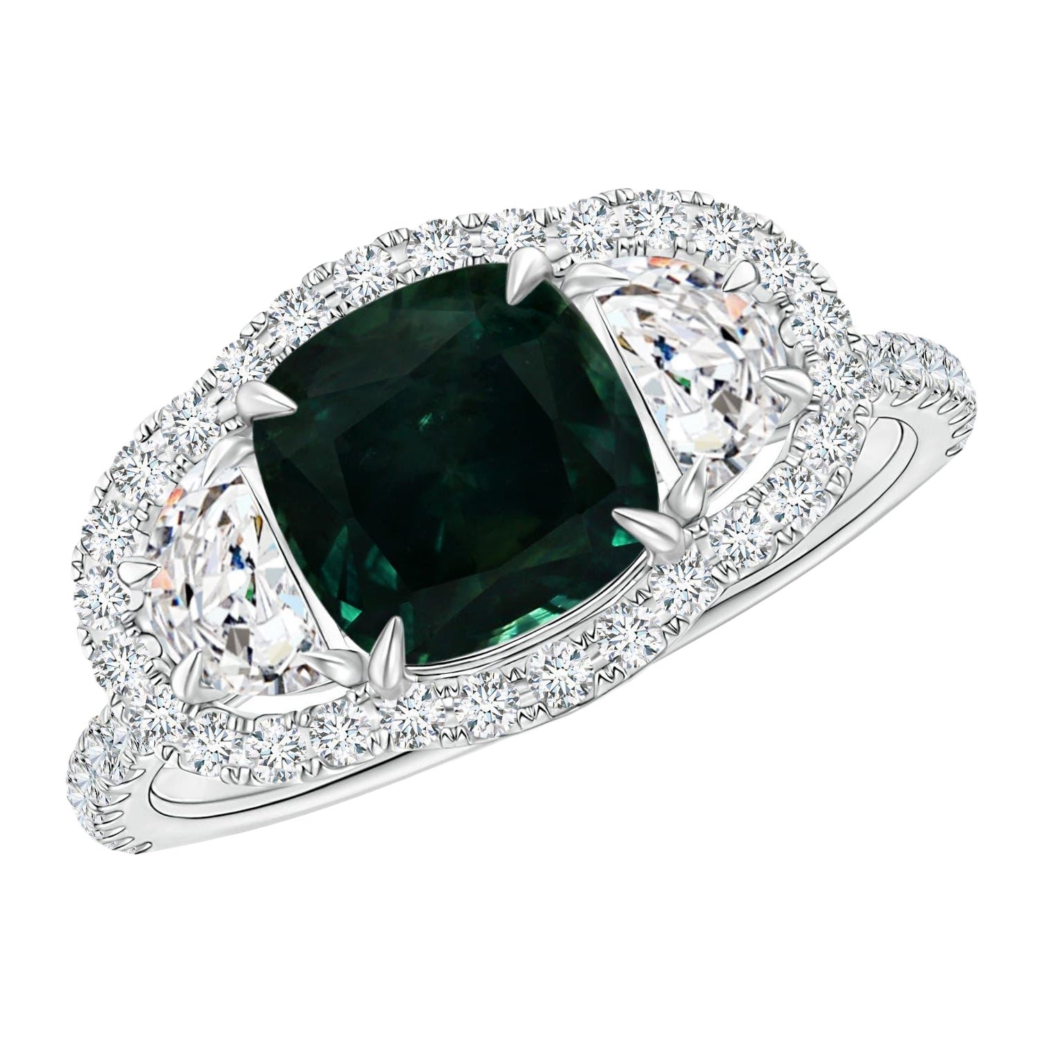Anello Angara con zaffiro verde acqua naturale certificato GIA e diamante in oro 14K