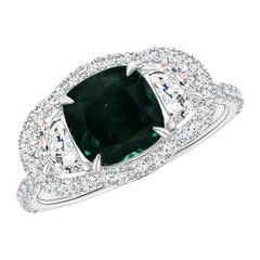 Angara Anillo de Zafiro Azulón Natural Certificado GIA con Diamante en Oro de 14K