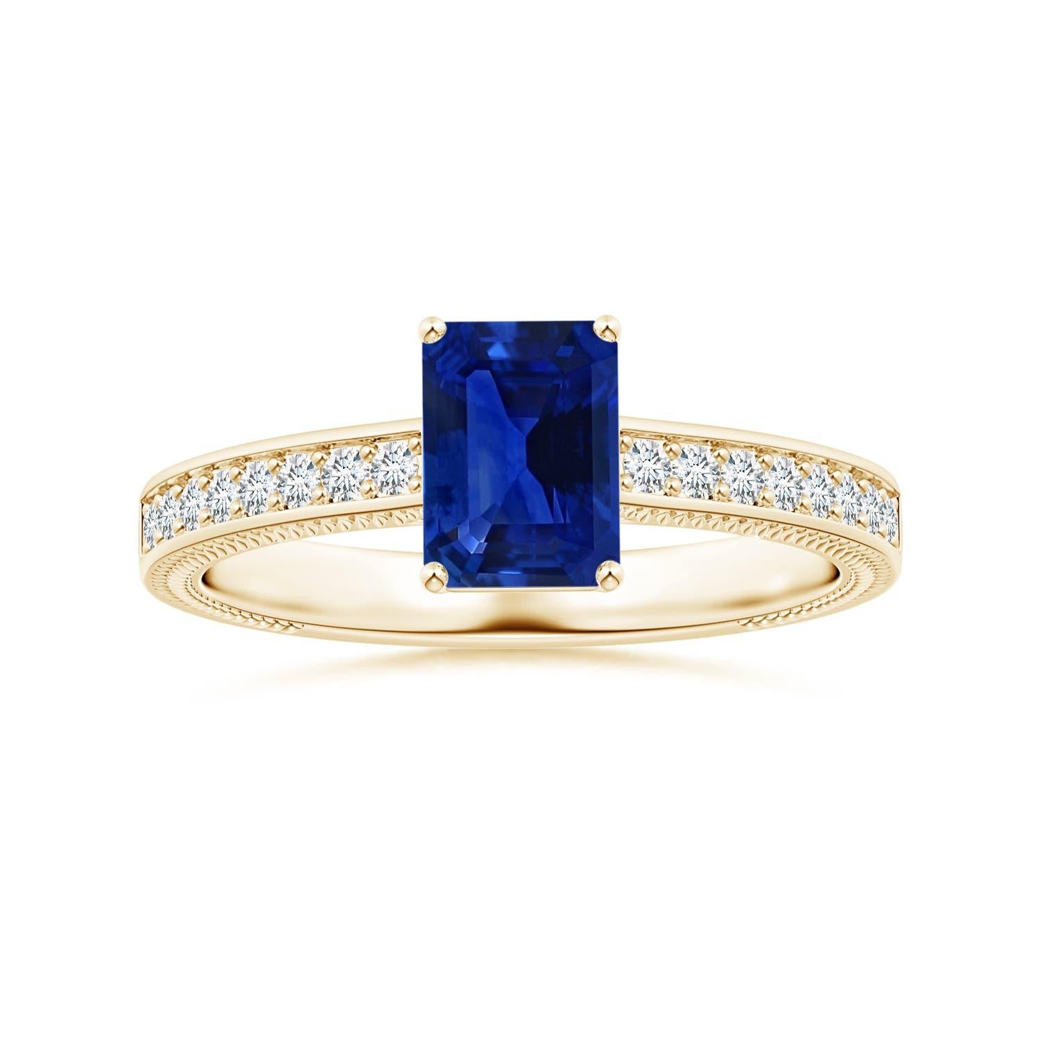 Angara Natural GIA zertifiziert Smaragd-Schliff 1,02 ct blauer Saphir Ring in 14K Gold im Angebot 3