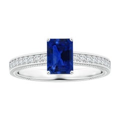 Angara Natural GIA zertifiziert Smaragd-Schliff 1,02 ct blauer Saphir Ring in 14K Gold