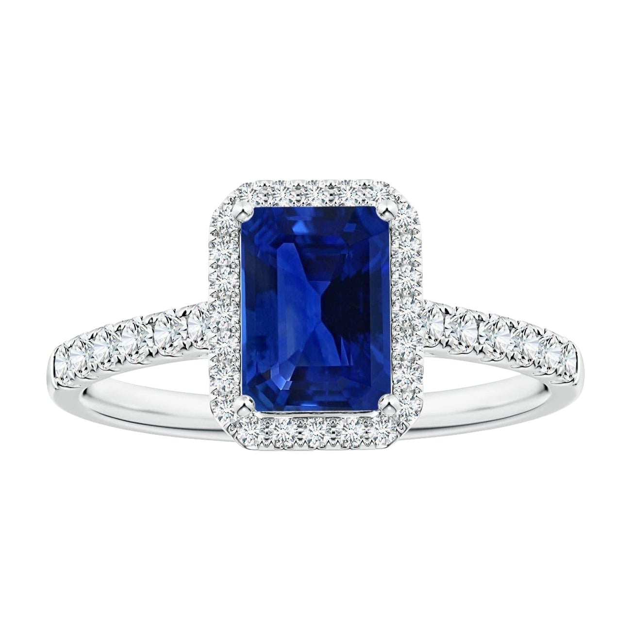 Angara Natural GIA zertifiziert Smaragd-Schliff 1,02 ct blauer Saphir Ring in 14K Gold