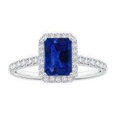 Angara Natural GIA zertifiziert Smaragd-Schliff 1,02 ct blauer Saphir Ring in 14K Gold