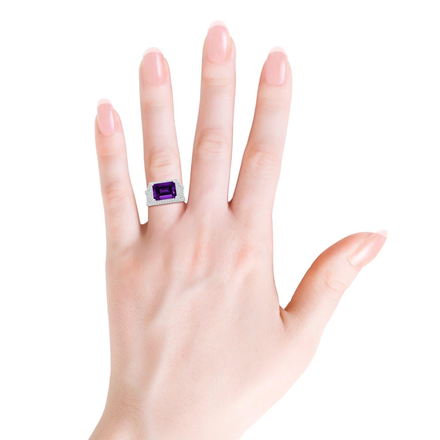 Taille émeraude Angara Bague cocktail en or 14K avec améthyste en taille émeraude certifiée GIA de 5,65 ct en vente