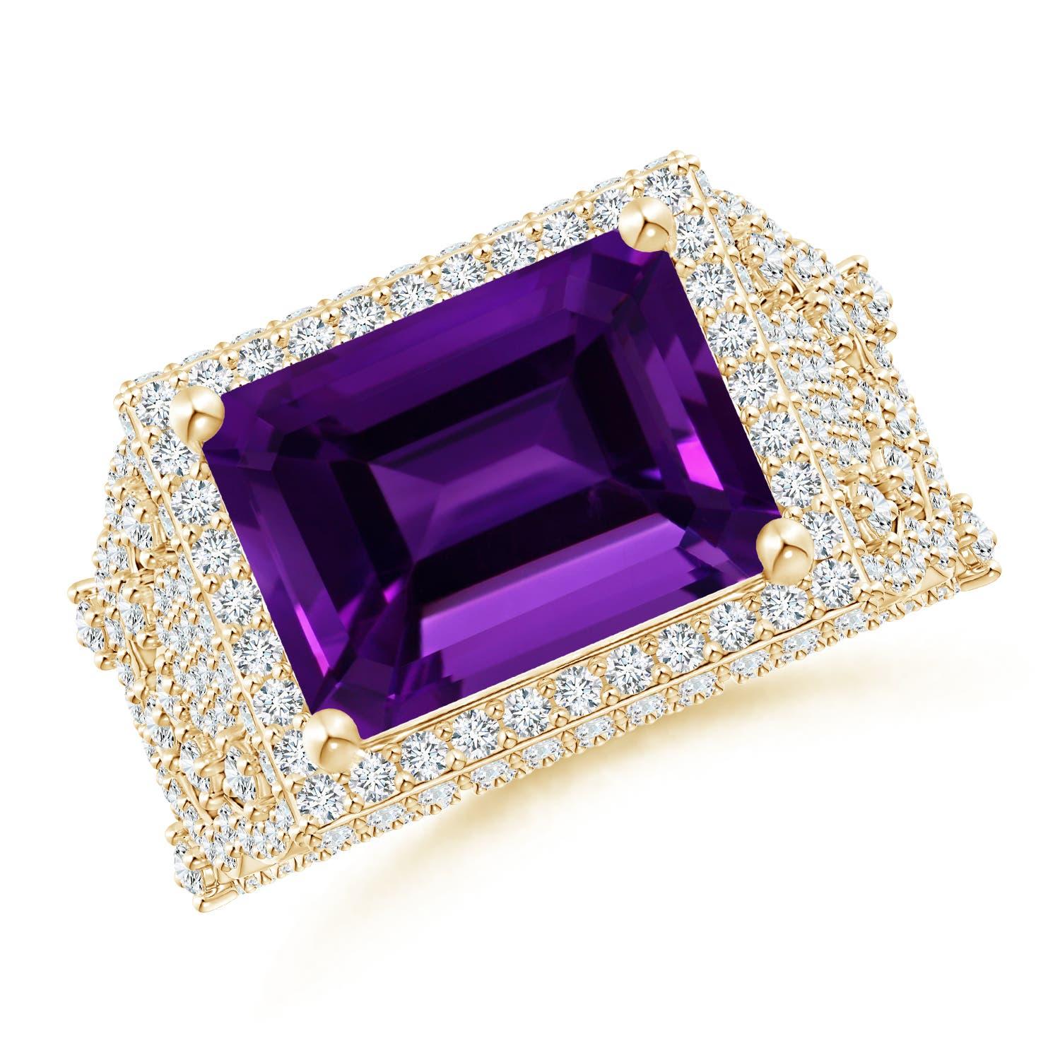 Angara Bague cocktail en or 14K avec améthyste en taille émeraude certifiée GIA de 5,65 ct en vente 2