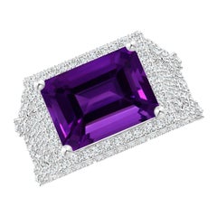 Angara Bague cocktail en or 14K avec améthyste en taille émeraude certifiée GIA de 5,65 ct