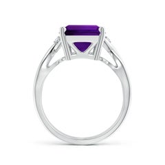 Angara Natural GIA Certified Emerald-Cut 5.65 ct Amethyst Ring in 14K Solid Gold