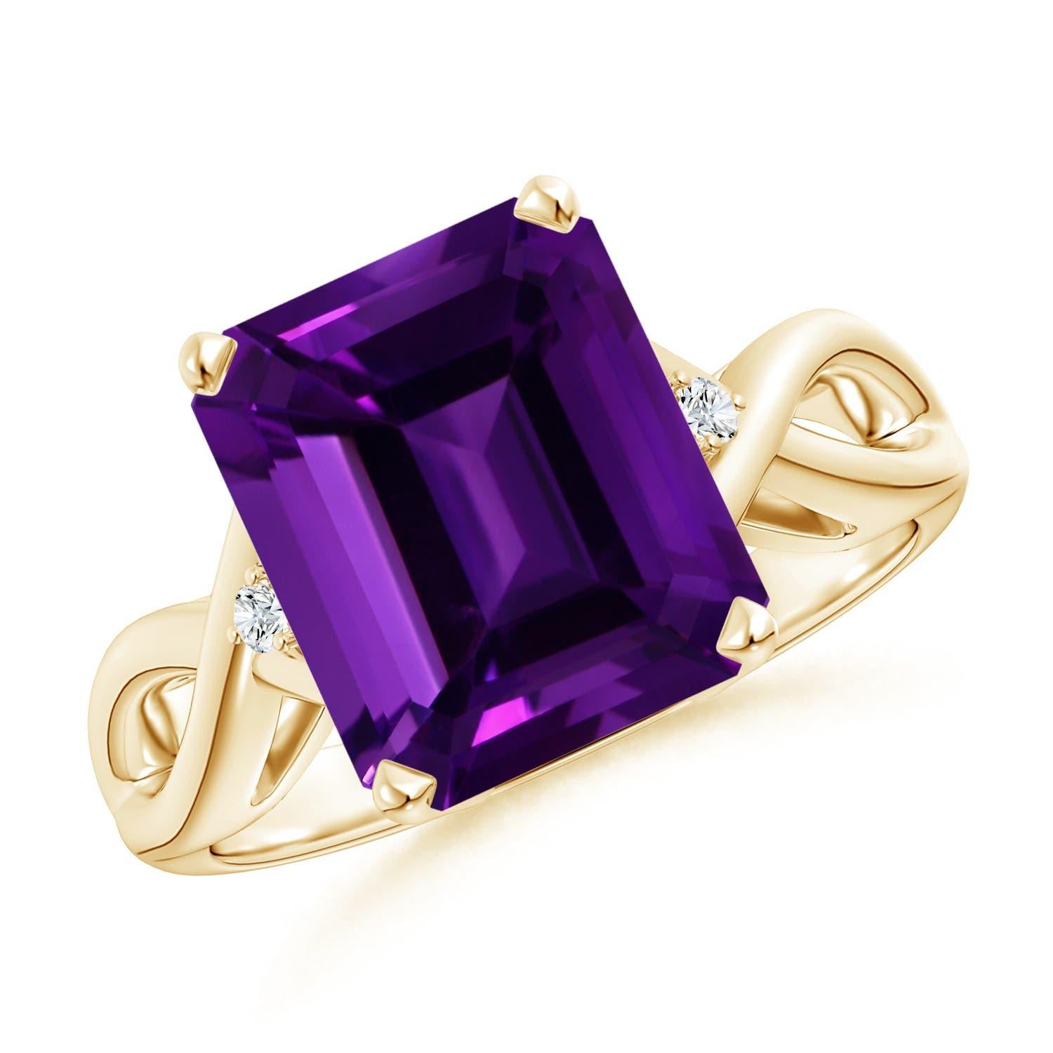 Angara Anillo de amatista natural con talla esmeralda certificada por el GIA de 5,65 ct en oro macizo de 14 quilates en venta 2