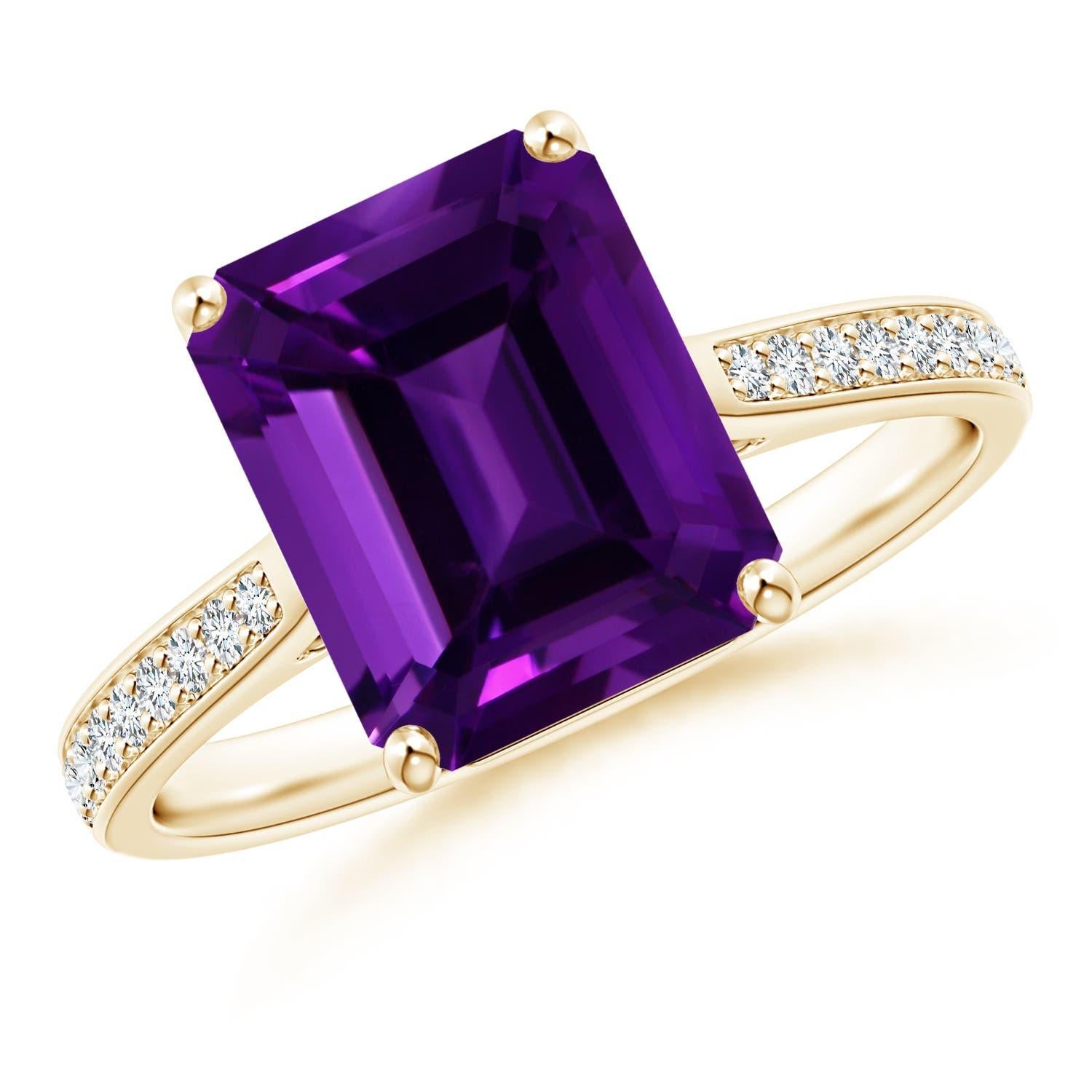 Anello di ametista Angara Nature certificato GIA con taglio smeraldo da 5,65 carati in oro massiccio 14K in vendita 3