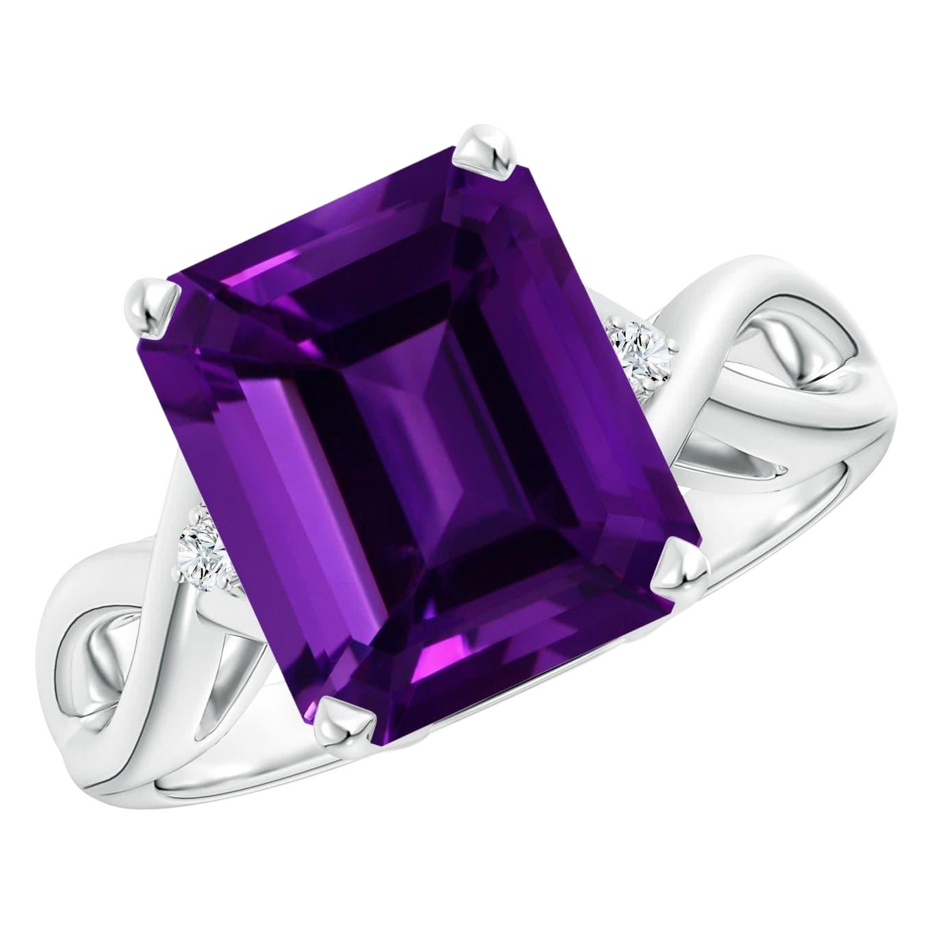 Angara Anillo de amatista natural con talla esmeralda certificada por el GIA de 5,65 ct en oro macizo de 14 quilates en venta