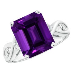 Angara Natural GIA Certified Emerald-Cut 5.65 ct Amethyst Ring in 14K Solid Gold