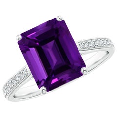 Bague en or massif 14K avec améthyste naturelle certifiée GIA et taille émeraude de 5,65 ct