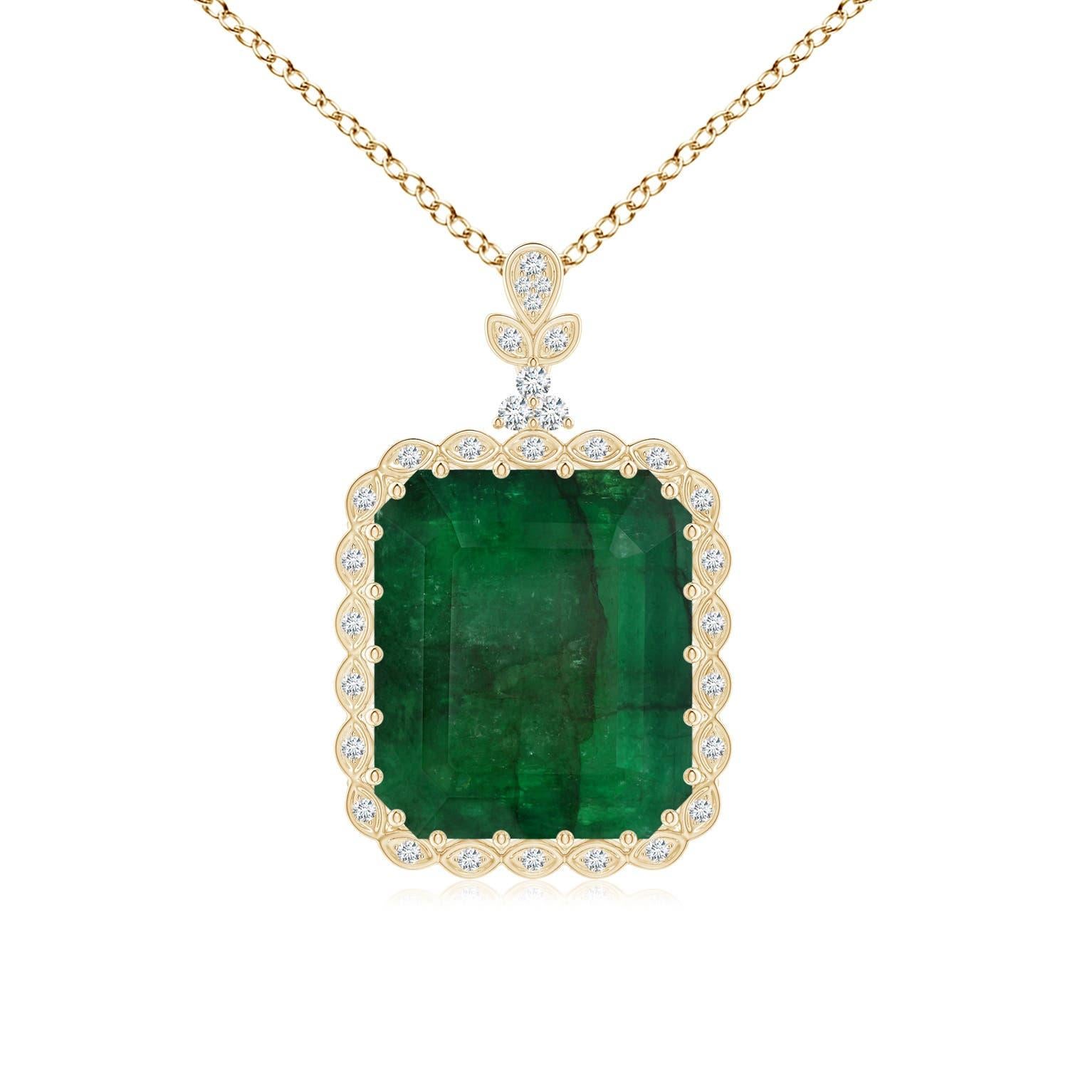 Angara Natural GIA zertifiziert Smaragd-Schliff Smaragd Halo-Anhänger in 14K massivem Gold im Angebot 3