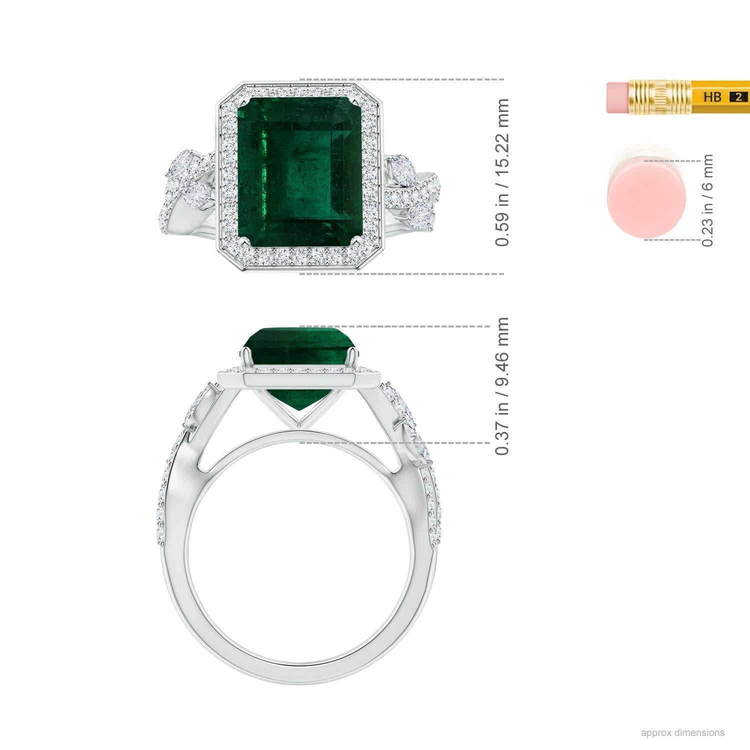 Angara Bague de halo en émeraude naturelle certifiée GIA avec diamant en or 14K Pour femmes en vente