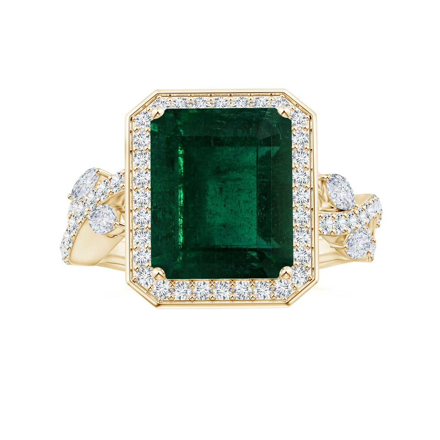 Angara Bague de halo en émeraude naturelle certifiée GIA avec diamant en or 14K en vente 3