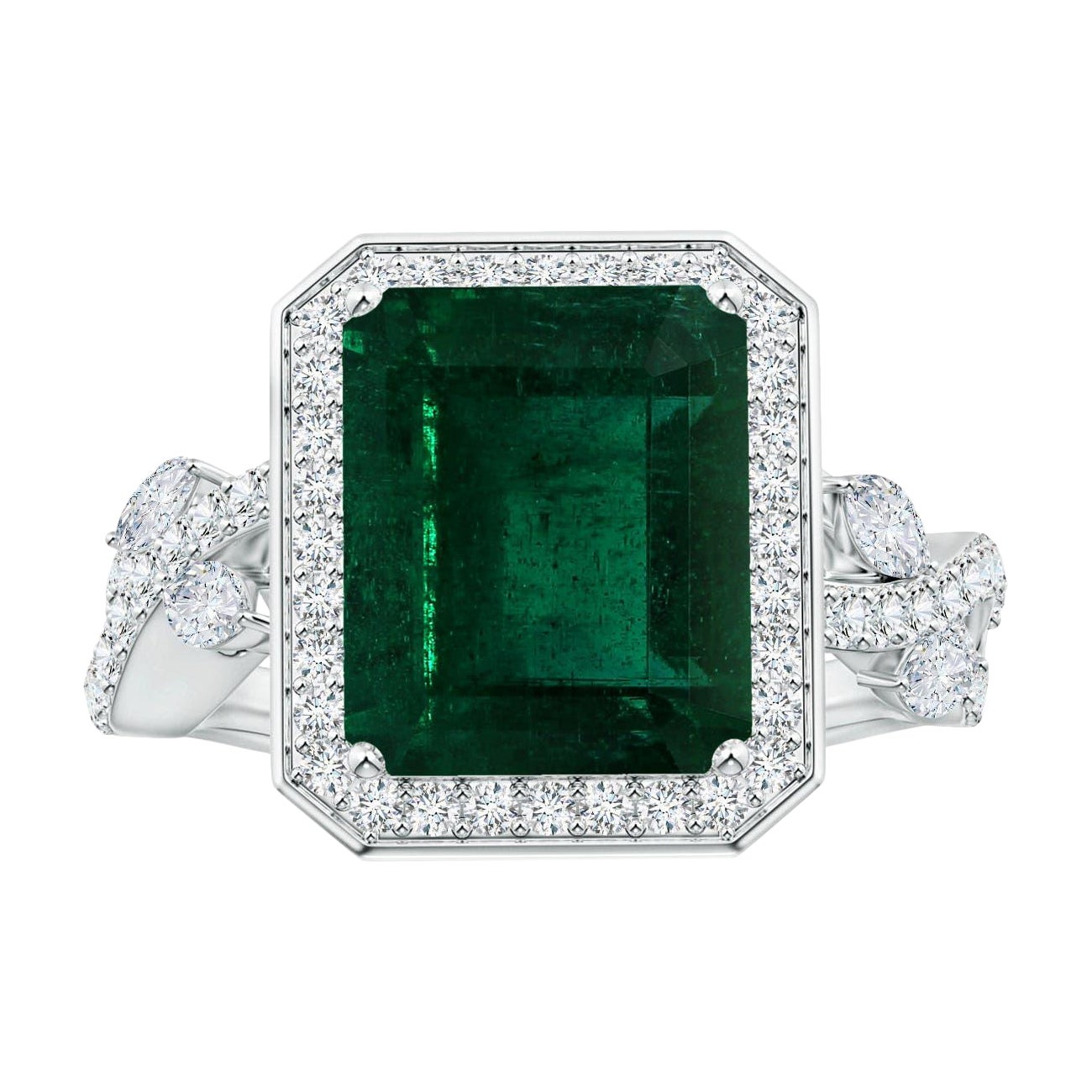 Angara Natural GIA zertifiziert Smaragd-Schliff Smaragd Halo Ring mit Diamant 14K Gold