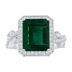 Angara Anillo Halo de Esmeralda Natural Certificada GIA con Diamante Oro 14K