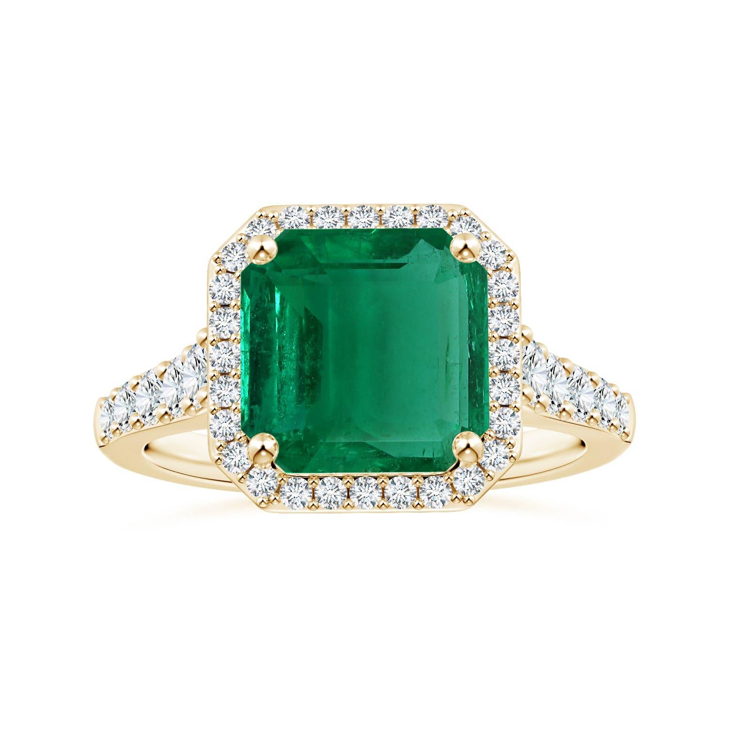 Angara Natural GIA zertifiziert Smaragd-Schliff Smaragd Ring mit Diamant in 14K Gold im Angebot 3
