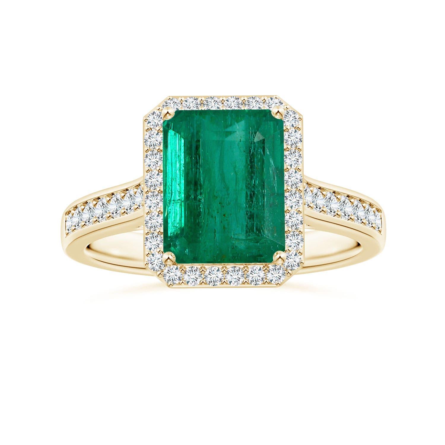 Angara Bague en or 14 carats avec émeraude naturelle certifiée GIA et diamants en vente 3