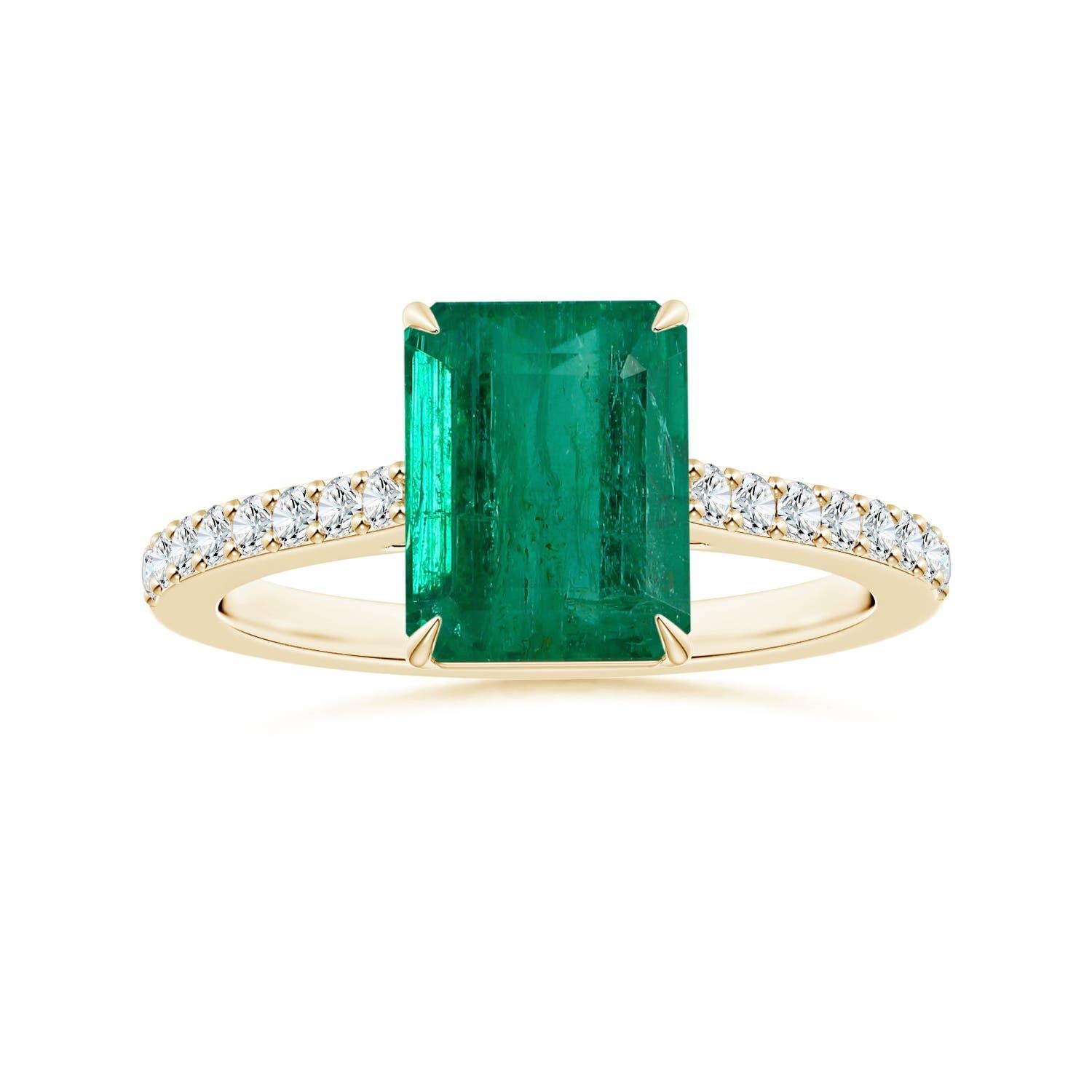 Anello Angara con smeraldo taglio naturale certificato GIA e diamanti in oro 14K in vendita 3