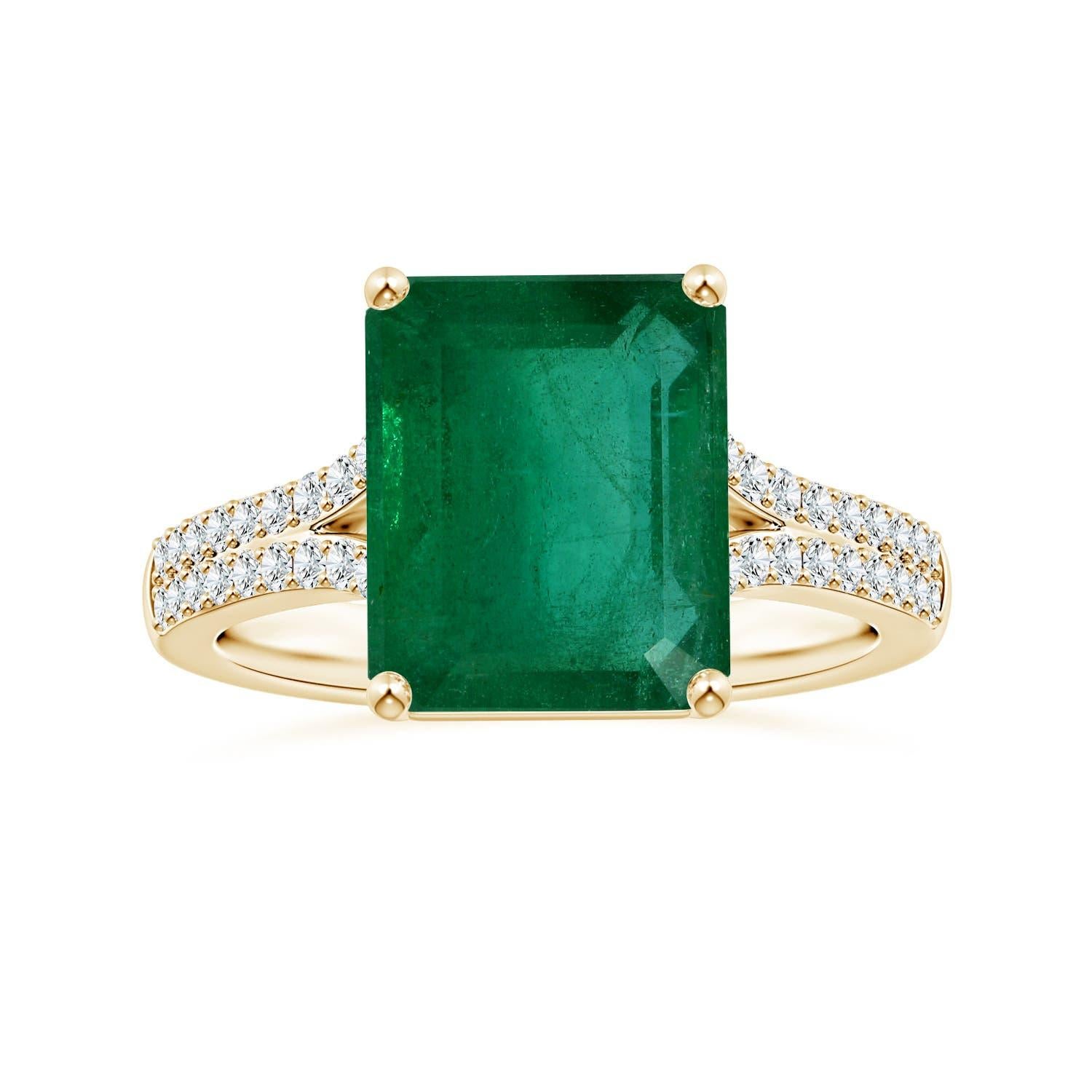 Angara Natural GIA zertifiziert Smaragd-Schliff Smaragd Ring mit Diamanten in 14K Gold im Angebot 3