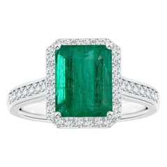 Angara Natural GIA zertifiziert Smaragd-Schliff Smaragd Ring mit Diamanten in 14K Gold