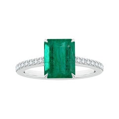 Angara Natural GIA Certified Emerald-Cut Emerald Ring with Diamonds in 14K Gold