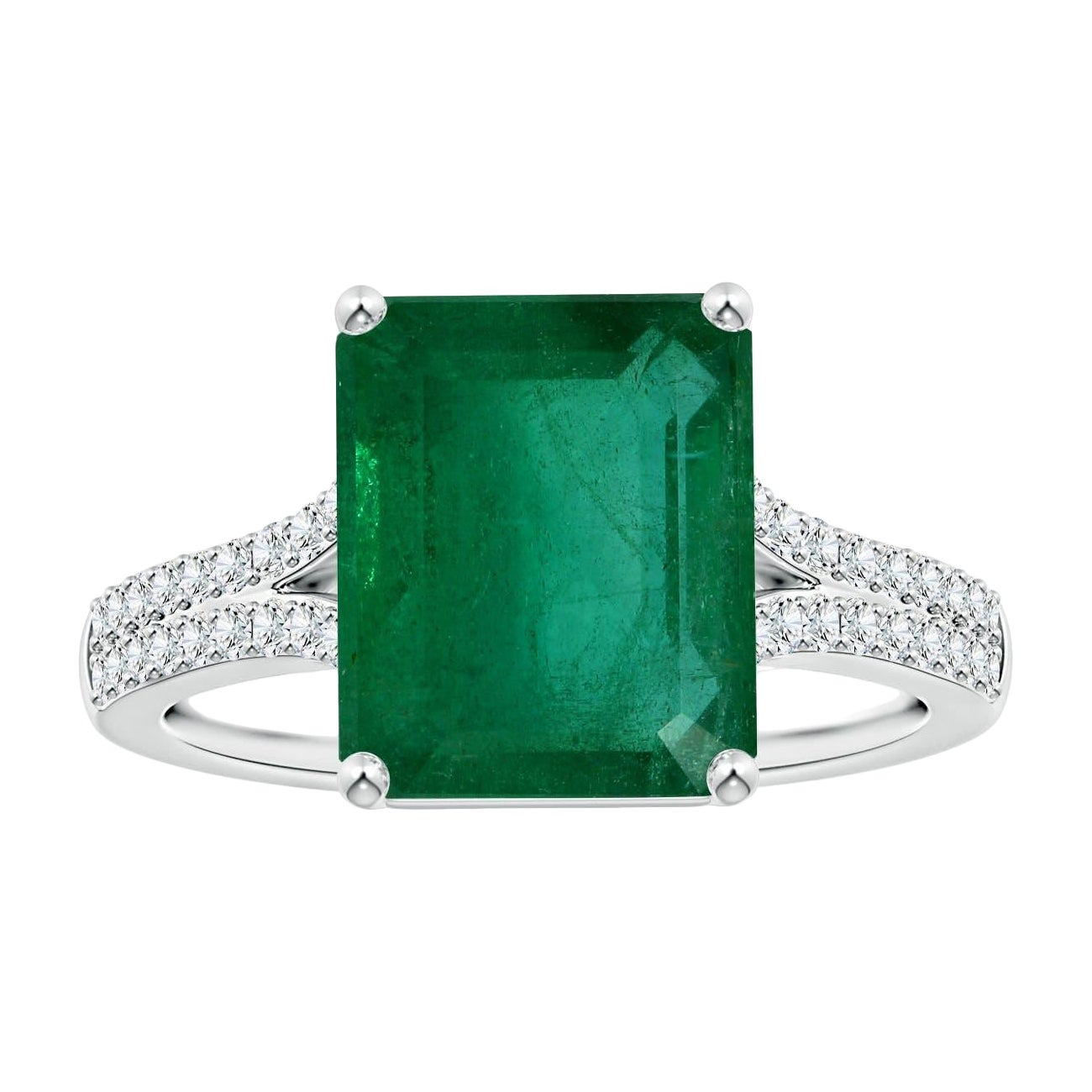 Angara Natural GIA zertifiziert Smaragd-Schliff Smaragd Ring mit Diamanten in 14K Gold