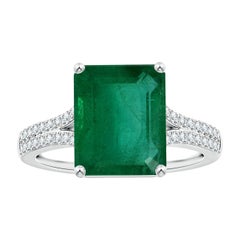 Angara Anillo de Esmeralda Natural con Diamantes y Corte Certificado GIA en Oro de 14K