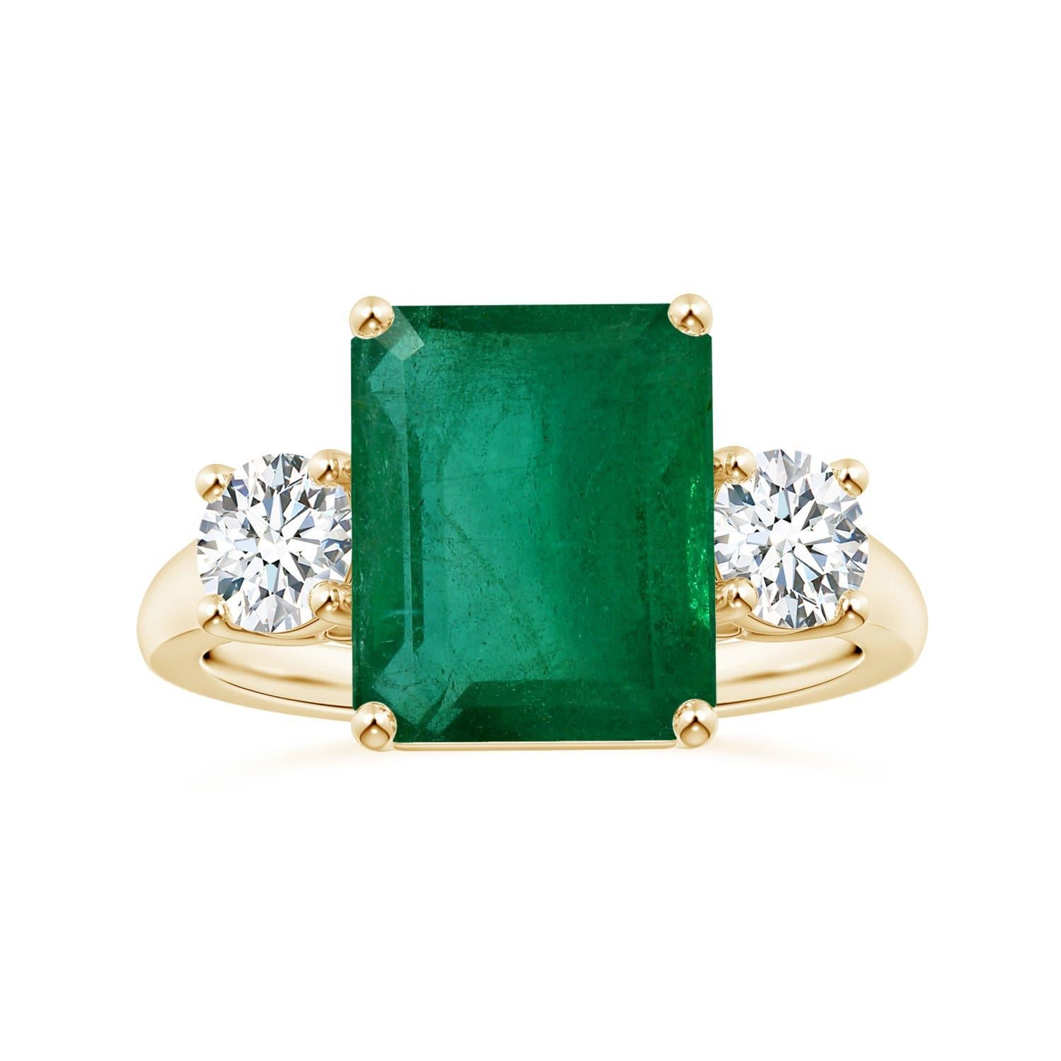 Angara Natural GIA zertifiziert Smaragd-Schliff Smaragd Drei-Stein-Ring in 14K Gold im Angebot 3