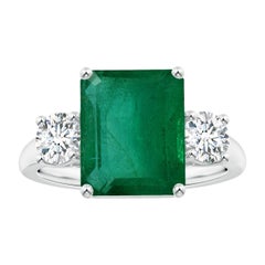 Angara Natural GIA zertifiziert Smaragd-Schliff Smaragd Drei-Stein-Ring in 14K Gold
