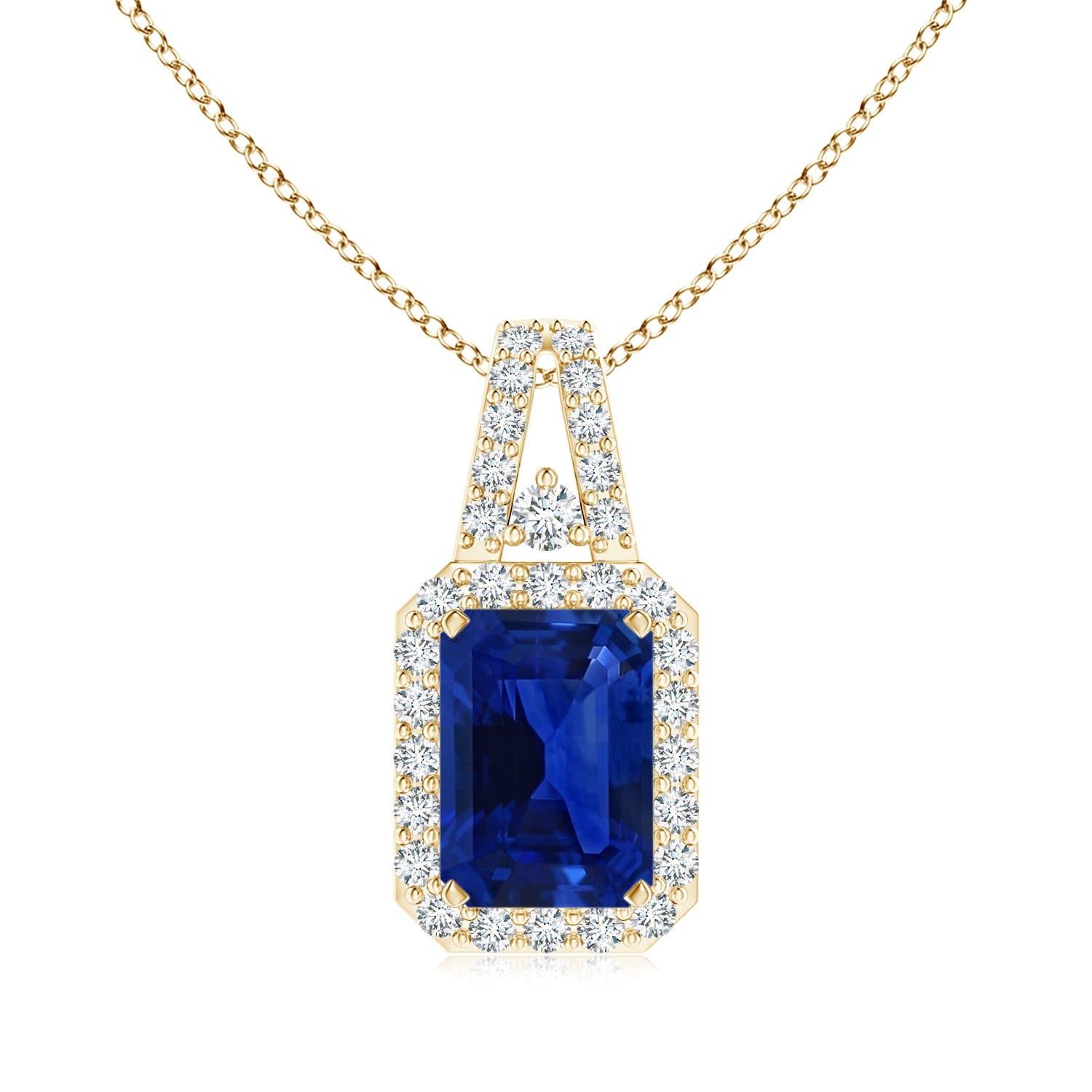 Angara Natural GIA zertifiziert Smaragd Schliff Saphir Halo-Anhänger in 14K massivem Gold im Angebot 2