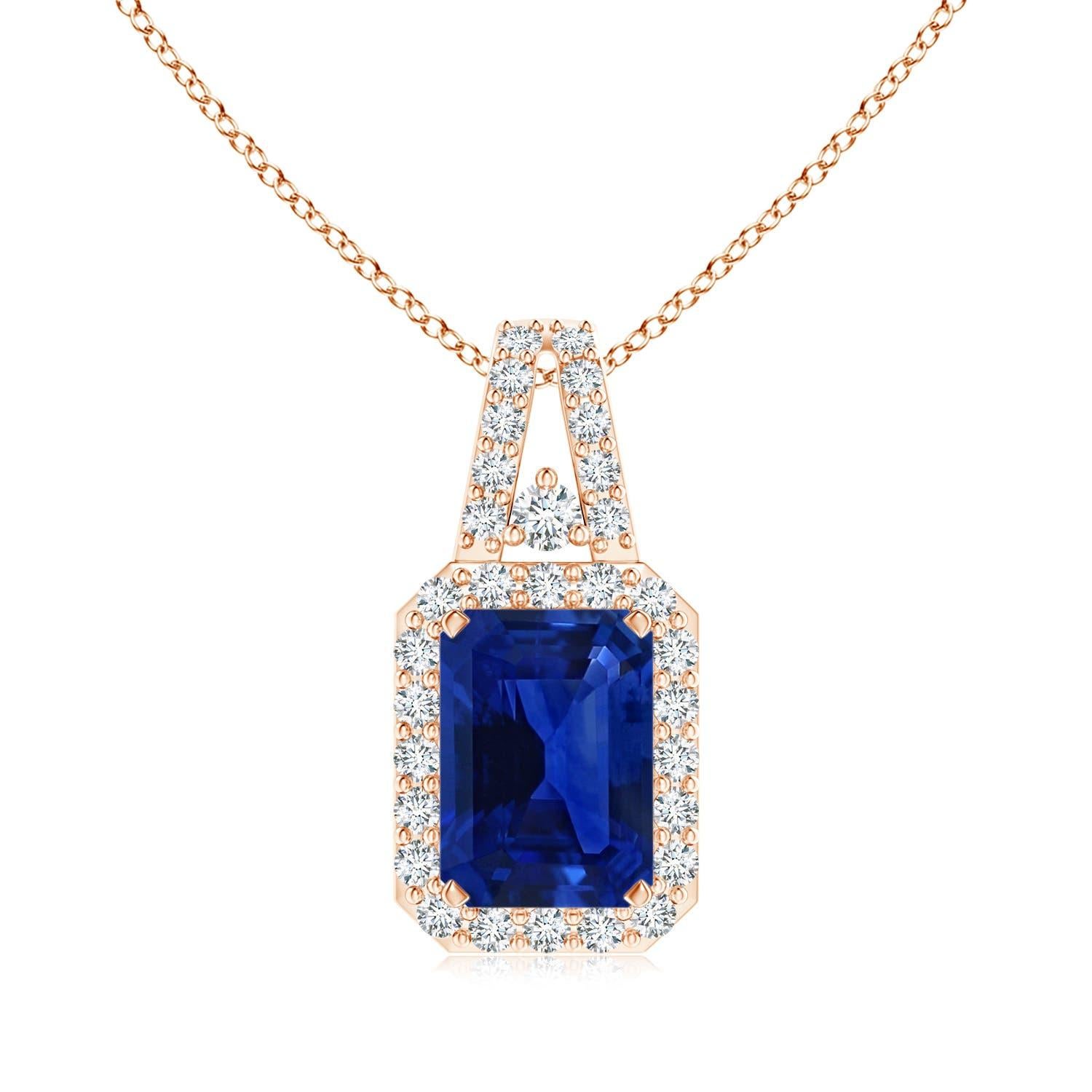 Angara Natural GIA zertifiziert Smaragd Schliff Saphir Halo-Anhänger in 14K massivem Gold im Angebot 3