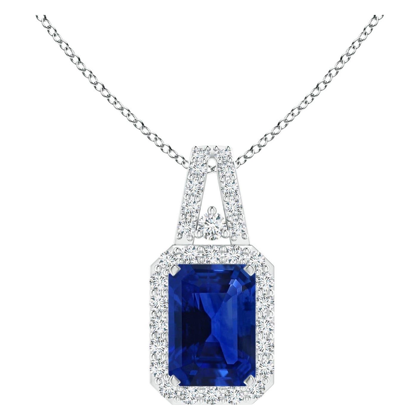 Angara Natural GIA zertifiziert Smaragd Schliff Saphir Halo-Anhänger in 14K massivem Gold im Angebot