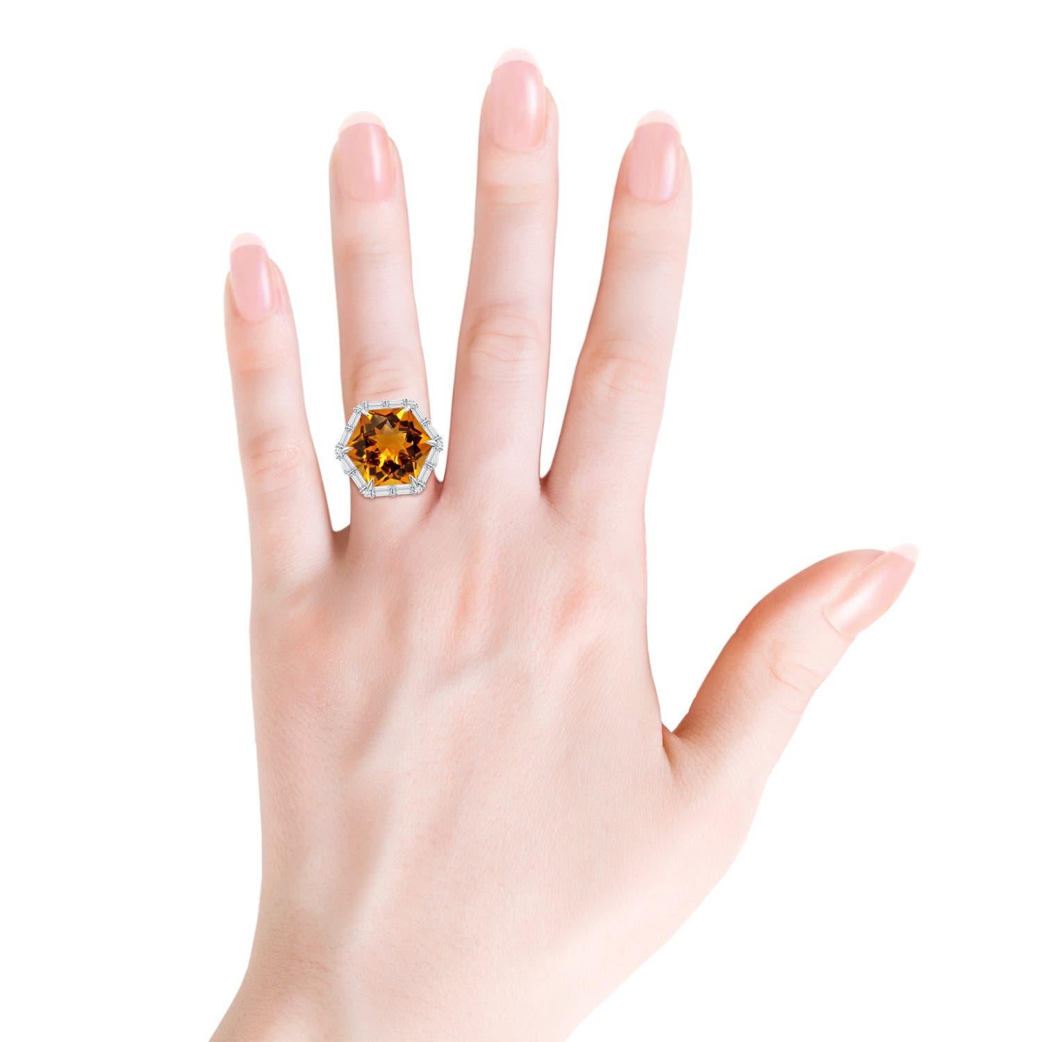 Angara Bague Halo en or 14K avec citrine de taille fantaisie certifiée GIA de 13,05 ct en vente 1