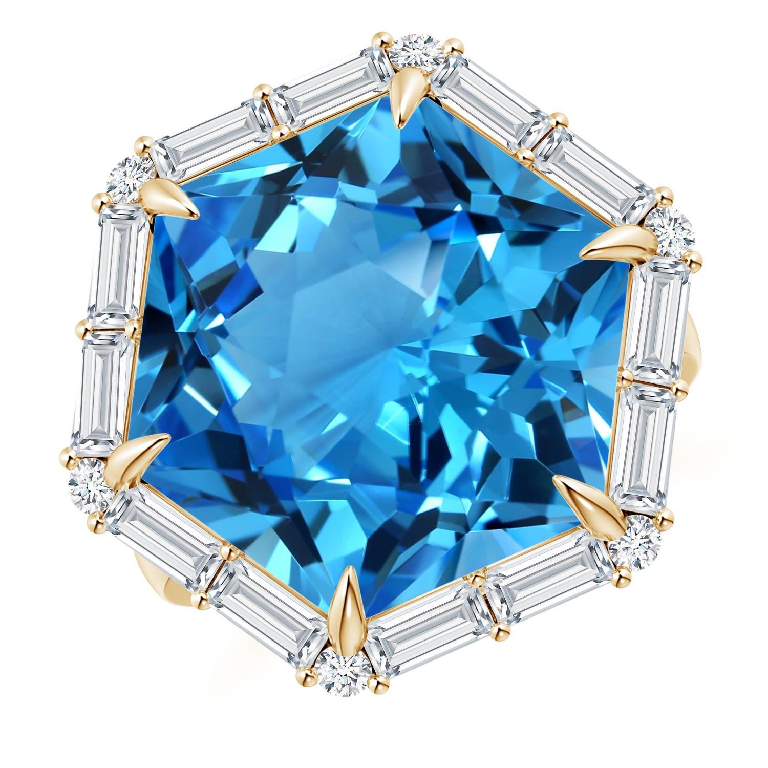 Angara Bague en or 14K avec topaze bleue suisse de 17,5 ct, certifiée par la GIA et de taille fantaisie en vente 5
