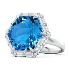Angara Natural GIA Certified Fancy-Cut 17.5 ct Swiss Blue Topaz Ring in 14K Gold