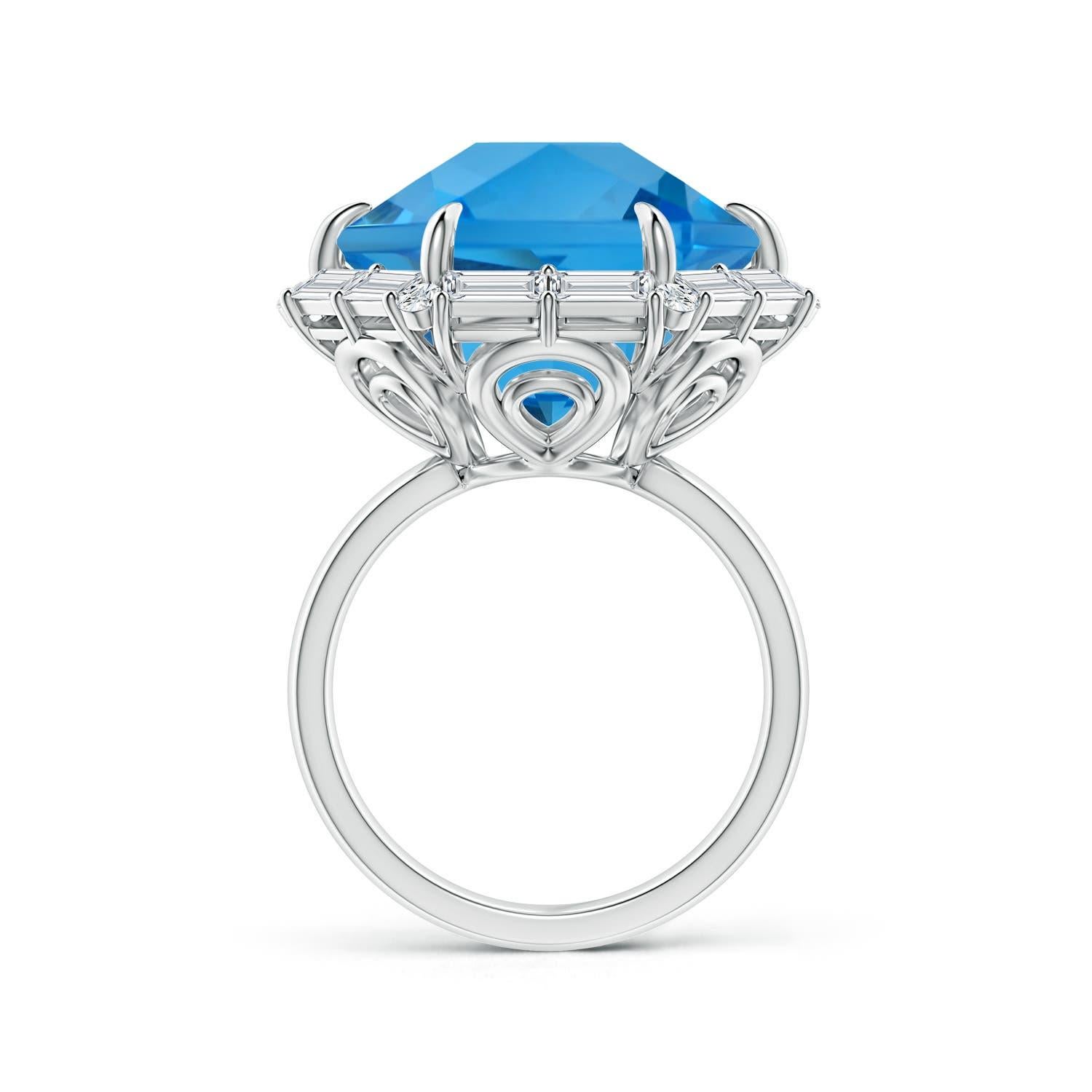Taille hexagone Angara Bague en or 14K avec topaze bleue suisse de 17,5 ct, certifiée par la GIA et de taille fantaisie en vente