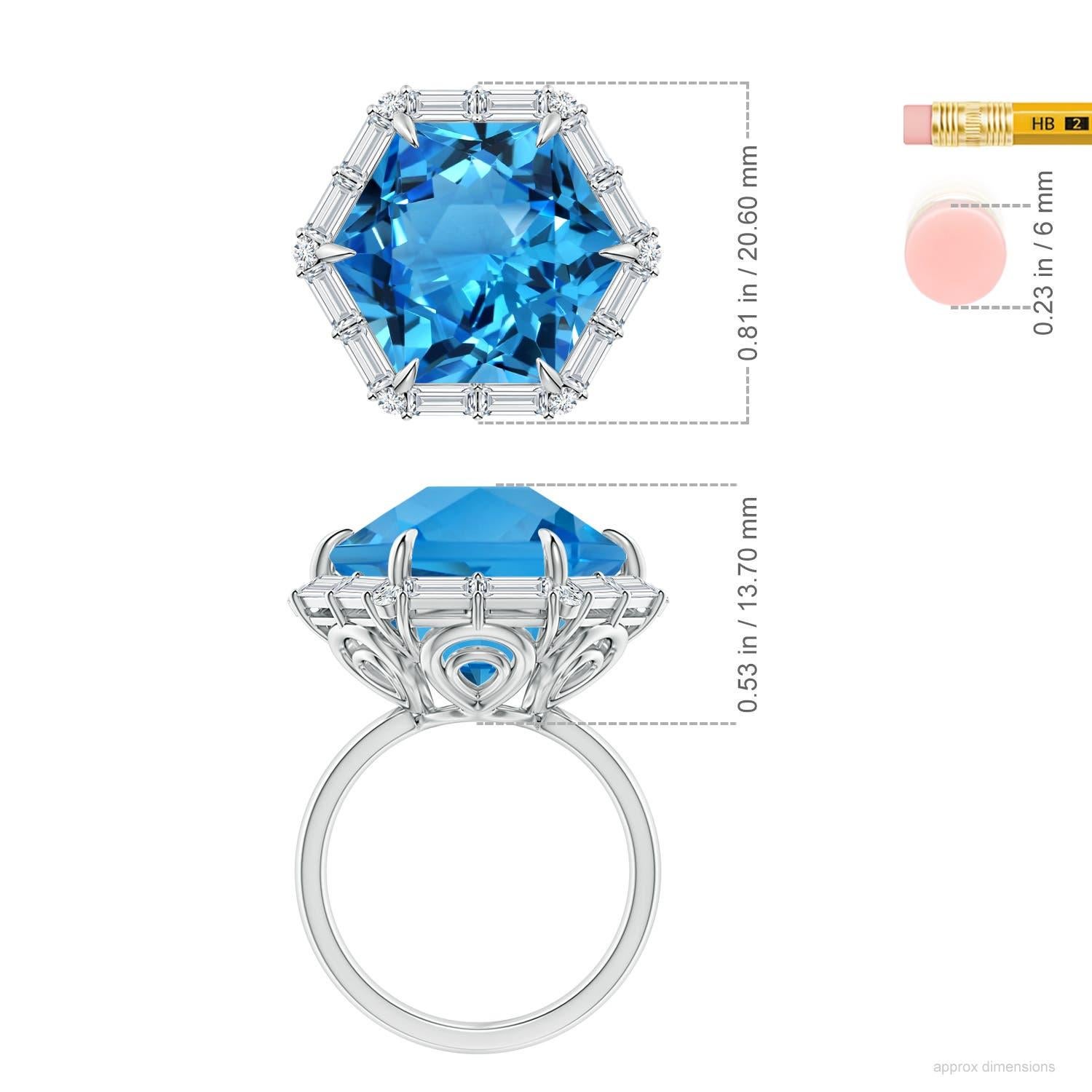 Angara Bague en or 14K avec topaze bleue suisse de 17,5 ct, certifiée par la GIA et de taille fantaisie en vente 2