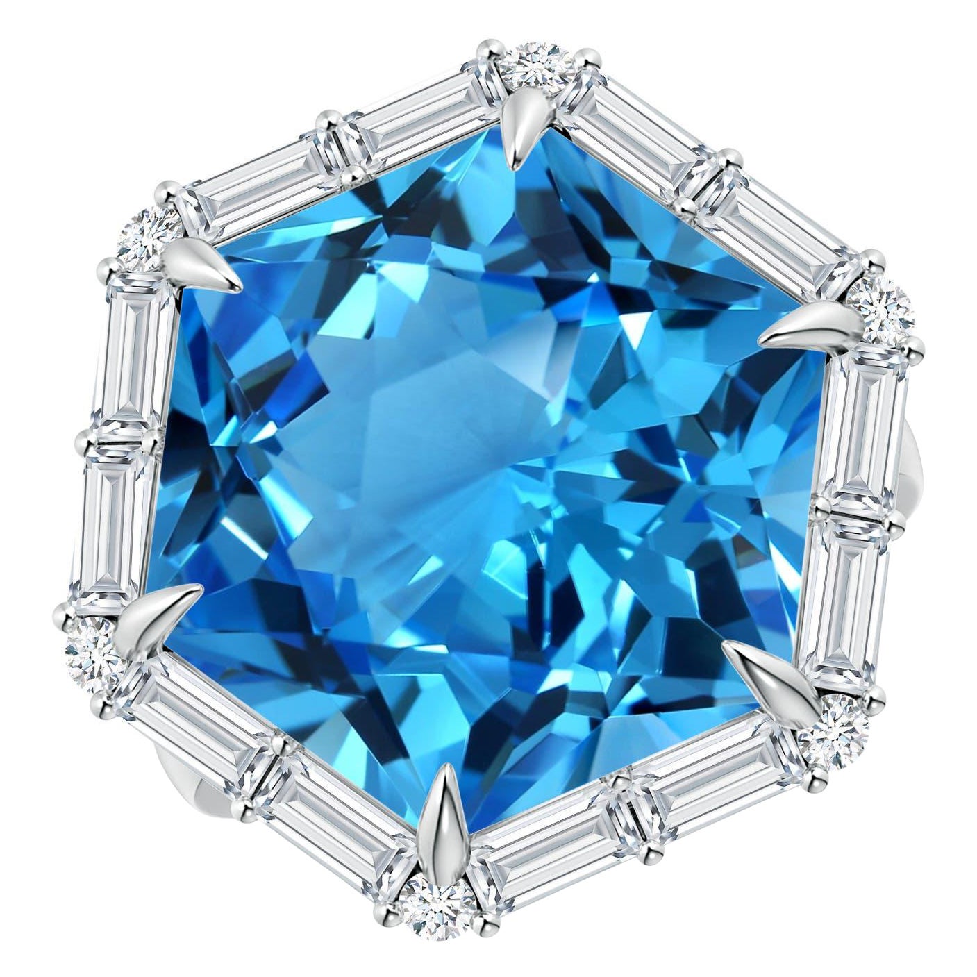 Anello Angara Nature GIA certificato Fancy-Cut da 17,5 ct con Topazio Blu Svizzero in oro 14K