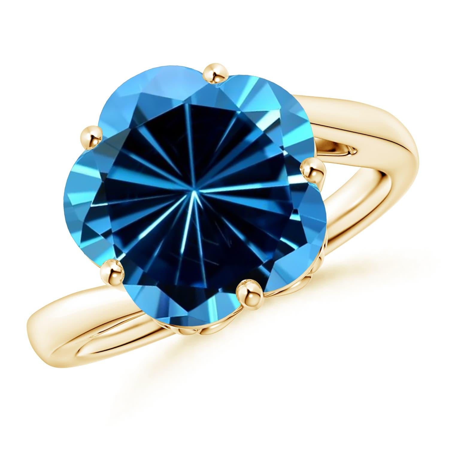 Angara Bague en or 14K à cinq pétales certifiée GIA, 7,84 ct de topaze bleue suisse en vente 5
