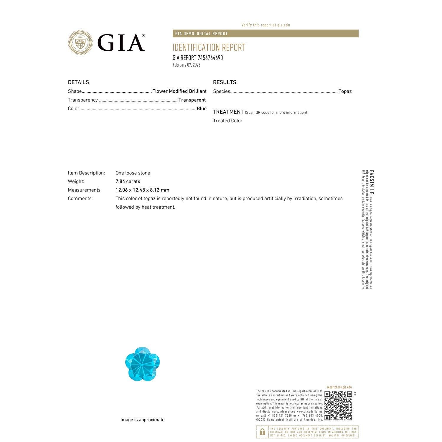 Moderne Angara Bague en or 14K à cinq pétales certifiée GIA, 7,84 ct de topaze bleue suisse en vente